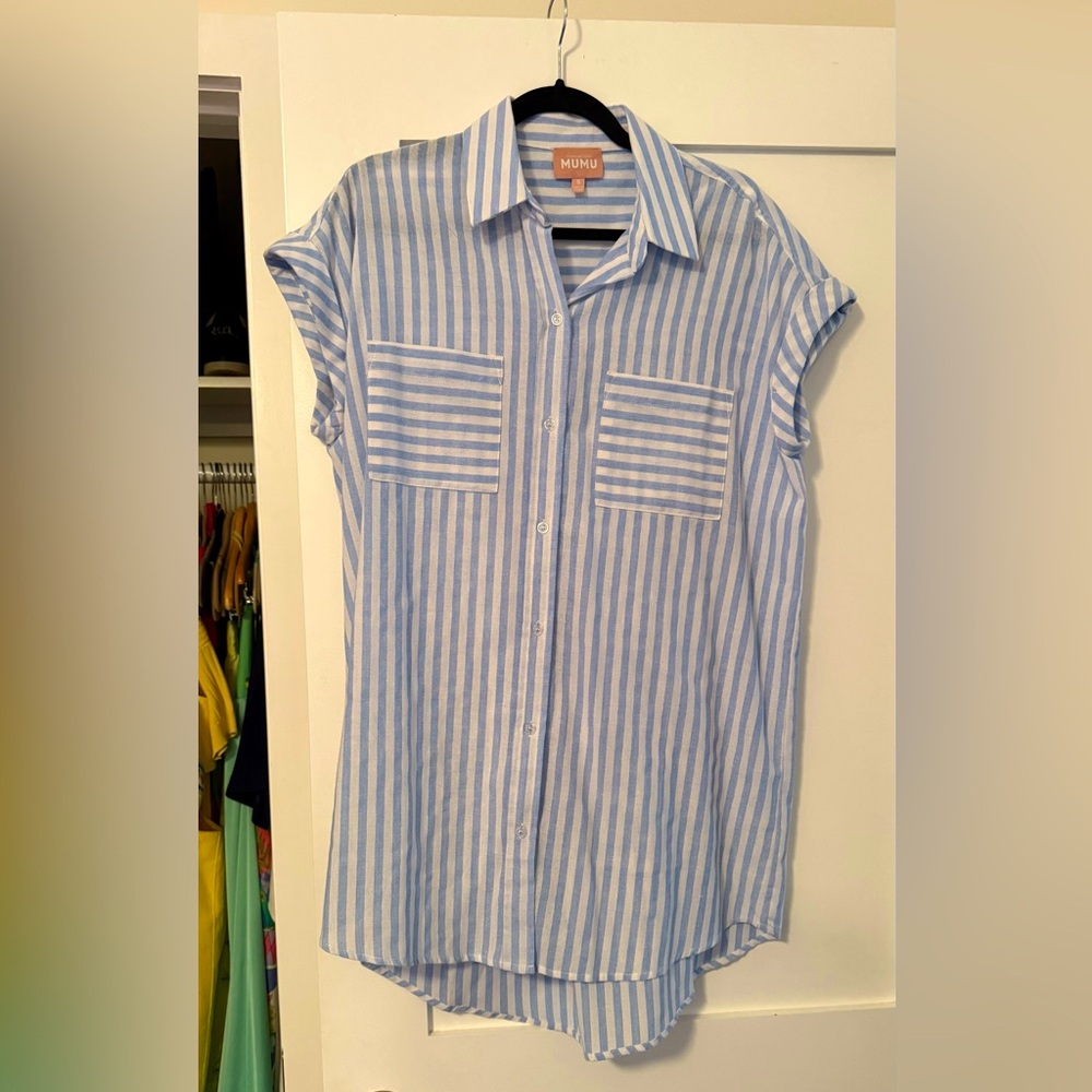 Show Me Your Mumu Blue and White Striped Shirt